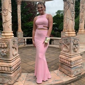 PINK TWO PIECE PROM DRESS